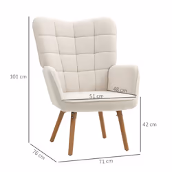 HOMCOM Upholstered Tufted Wingback Armchair with Seat Padding, Cream White