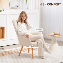 HOMCOM Upholstered Tufted Wingback Armchair with Seat Padding, Cream White