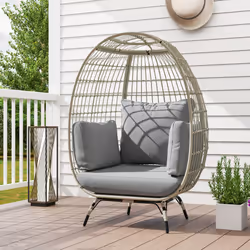 Outsunny PE Rattan Egg Chair w/ Padded Cushions for Garden, Charcoal Grey