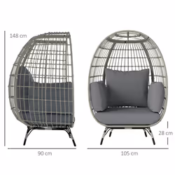 Outsunny PE Rattan Egg Chair w/ Padded Cushions for Garden, Charcoal Grey