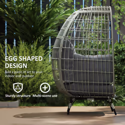 Outsunny PE Rattan Egg Chair w/ Padded Cushions for Garden, Charcoal Grey - Additional view 4