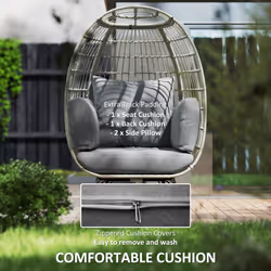 Outsunny PE Rattan Egg Chair w/ Padded Cushions for Garden, Charcoal Grey - Additional view 5