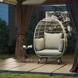Outsunny PE Rattan Egg Chair w/ Padded Cushions for Garden, Charcoal Grey - Additional view 6
