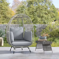 Outsunny PE Rattan Egg Chair w/ Padded Cushions for Garden, Charcoal Grey - Additional view 7