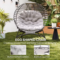 Outsunny Egg Chair w/ Cushion Steel Frame and Side Pocket, Light Grey