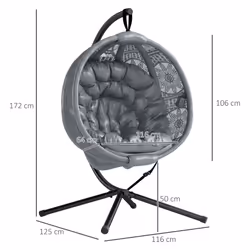Outsunny Hanging Swing Chair w/ Metal Stand & Side Pocket, Charcoal Grey - Additional view 5