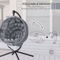 Outsunny Hanging Swing Chair w/ Metal Stand & Side Pocket, Charcoal Grey - Additional view 6