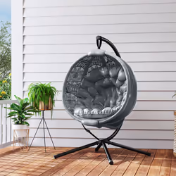 Outsunny Hanging Swing Chair w/ Metal Stand & Side Pocket, Charcoal Grey - Additional view 7
