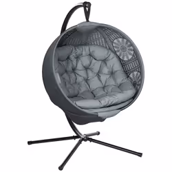 Outsunny Hanging Swing Chair w/ Metal Stand & Side Pocket, Charcoal Grey - Additional view 8