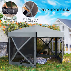 Outsunny 3 x 3(m) Hexagon Pop Up Gazebo with 5 Sides, Netting, Light Grey