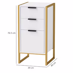 HOMCOM Industrial 3-Drawer Bedroom Chest of Drawers with Metal Frame, White