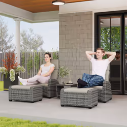 Outsunny 5 PCs Rattan Garden Furniture Set with Reclining Chairs - Grey