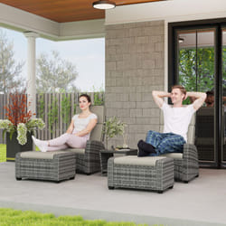 Outsunny 5 PCs Rattan Garden Furniture Set with Reclining Chairs - Grey
