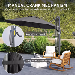 Outsunny 3 x 3(m) Cantilever Parasol Garden Umbrella with Cross Base Black - Additional view 4