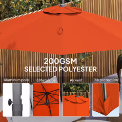 Outsunny 3 x 3(m) Cantilever Parasol Garden Umbrella with Cross Base Orange - Additional view 5