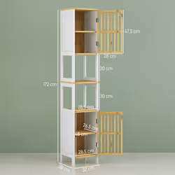 HOMCOM Tall Bathroom Cabinet Bamboo Bathroom Cupboard with Adjustable Shelves