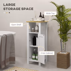 kleankin Slim Bathroom Storage Unit with Adjustable Shelf, White