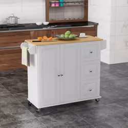 HOMCOM Kitchen Island on Wheels, Kitchen Cart with Drop Leaf, White - Additional view 8