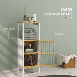 HOMCOM Bathroom Floor Cabinet Bamboo Bathroom Cupboard with Adjustable Shelf