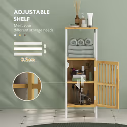 HOMCOM Bathroom Floor Cabinet Bamboo Bathroom Cupboard with Adjustable Shelf - Additional view 5