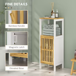 HOMCOM Bathroom Floor Cabinet Bamboo Bathroom Cupboard with Adjustable Shelf - Additional view 6