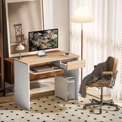 HOMCOM Compact Computer Table with Keyboard Tray and Drawer - Gold