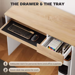 HOMCOM Compact Computer Table with Keyboard Tray and Drawer - Gold