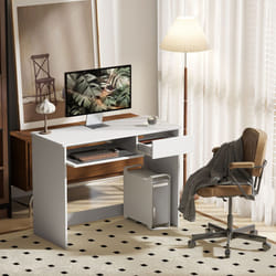 HOMCOM Compact Computer Table with Keyboard Tray and Drawer - White