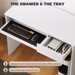 HOMCOM Compact Computer Table with Keyboard Tray and Drawer - White