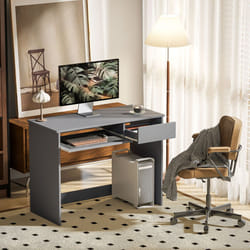 HOMCOM Compact Computer Table with Keyboard Tray and Drawer - Grey