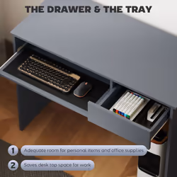 HOMCOM Compact Computer Table with Keyboard Tray and Drawer - Grey
