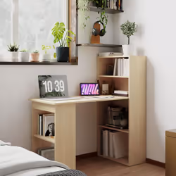 HOMCOM 120cm Computer Desk Bookshelf Writing Table 6 Shelves Natural