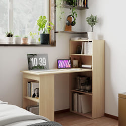 HOMCOM 120cm Computer Desk Bookshelf Writing Table 6 Shelves Natural