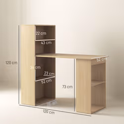 HOMCOM 120cm Computer Desk Bookshelf Writing Table 6 Shelves Natural