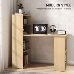 HOMCOM 120cm Computer Desk Bookshelf Writing Table 6 Shelves Natural