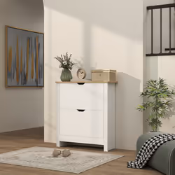 HOMCOM 12-Shoe Storage Cabinet 4 Shelves 2 Drawers Tabletop High Gloss White