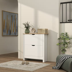 HOMCOM 12-Shoe Storage Cabinet 4 Shelves 2 Drawers Tabletop High Gloss White