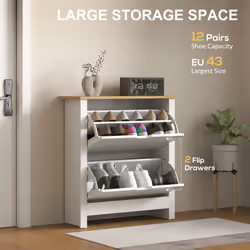 HOMCOM 12-Shoe Storage Cabinet 4 Shelves 2 Drawers Tabletop High Gloss White