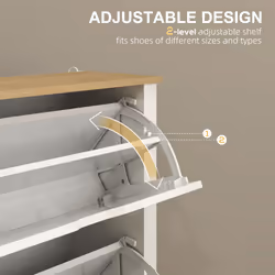 HOMCOM 12-Shoe Storage Cabinet 4 Shelves 2 Drawers Tabletop High Gloss White - Additional view 4