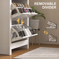 HOMCOM 12-Shoe Storage Cabinet 4 Shelves 2 Drawers Tabletop High Gloss White - Additional view 5