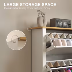 HOMCOM 12-Shoe Storage Cabinet 4 Shelves 2 Drawers Tabletop High Gloss White - Additional view 6