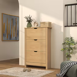 HOMCOM 18-Shoe Storage Cabinet 6 Shelves 3 Drawers Natural Wood Finish