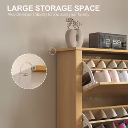 HOMCOM 18-Shoe Storage Cabinet 6 Shelves 3 Drawers Natural Wood Finish - Additional view 6