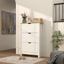 HOMCOM 18-Shoe Storage Cabinet 6 Shelves 3 Drawers Tabletop High Gloss White