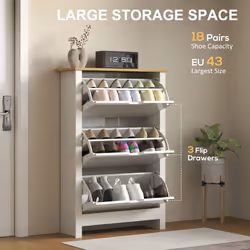 HOMCOM 18-Shoe Storage Cabinet 6 Shelves 3 Drawers Tabletop High Gloss White