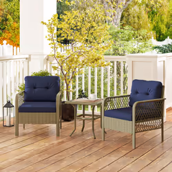 Outsunny 3 Pieces Rattan Bistro Set with Tempered Glass Table Charcoal Grey