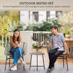 Outsunny Rattan Bistro Set, Small Balcony Furniture with Cushion, Light Grey