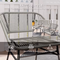 Outsunny Rattan Bistro Set, Small Balcony Furniture with Cushion, Light Grey