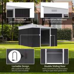 Outsunny Steel Garden Storage Shed w/ Sliding Doors Black