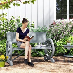 Outsunny Wooden Garden Bench Outdoor Loveseat with High Back, Grey